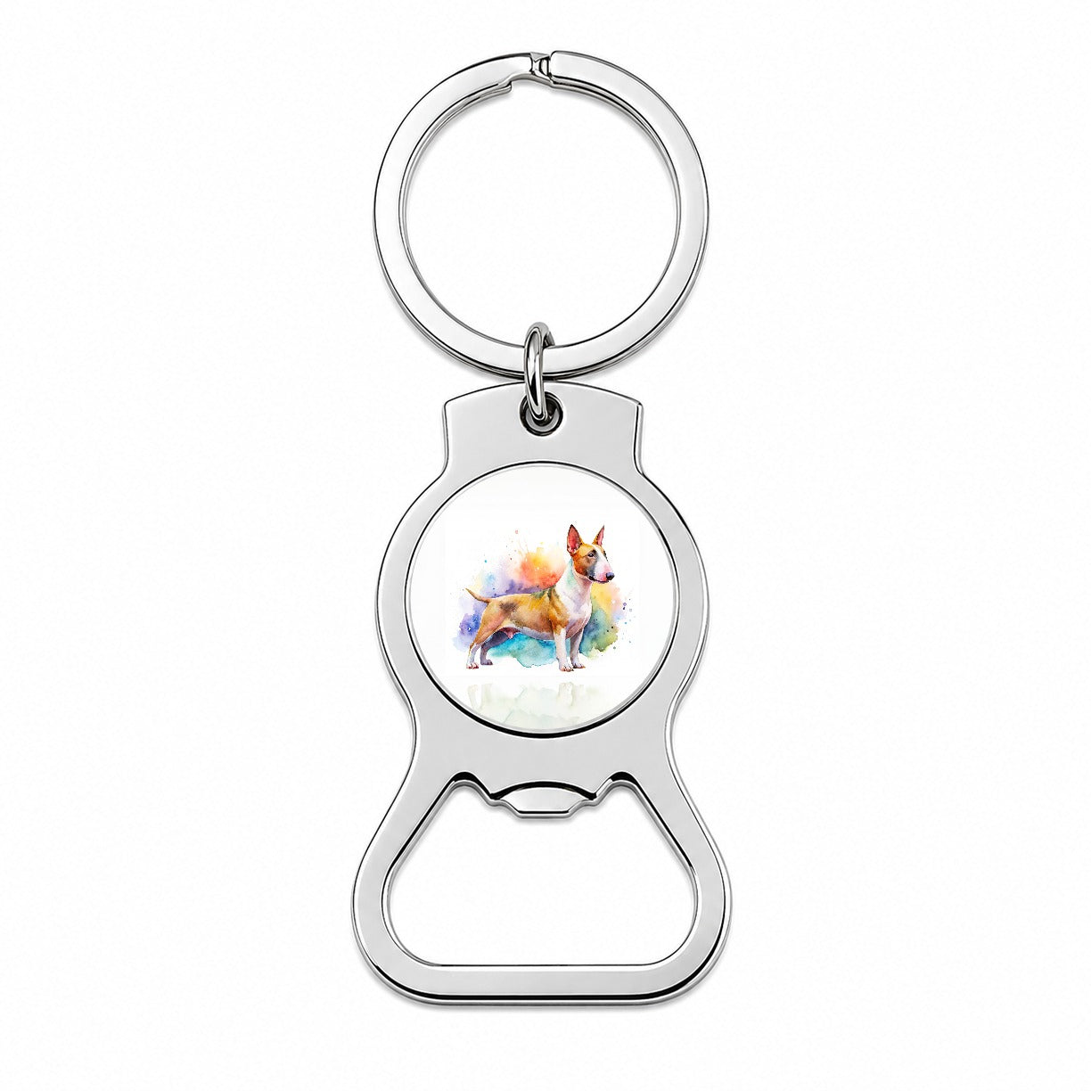 Miniature Bull Terrier Dog Watercolor Style Bottle Opener Keychain