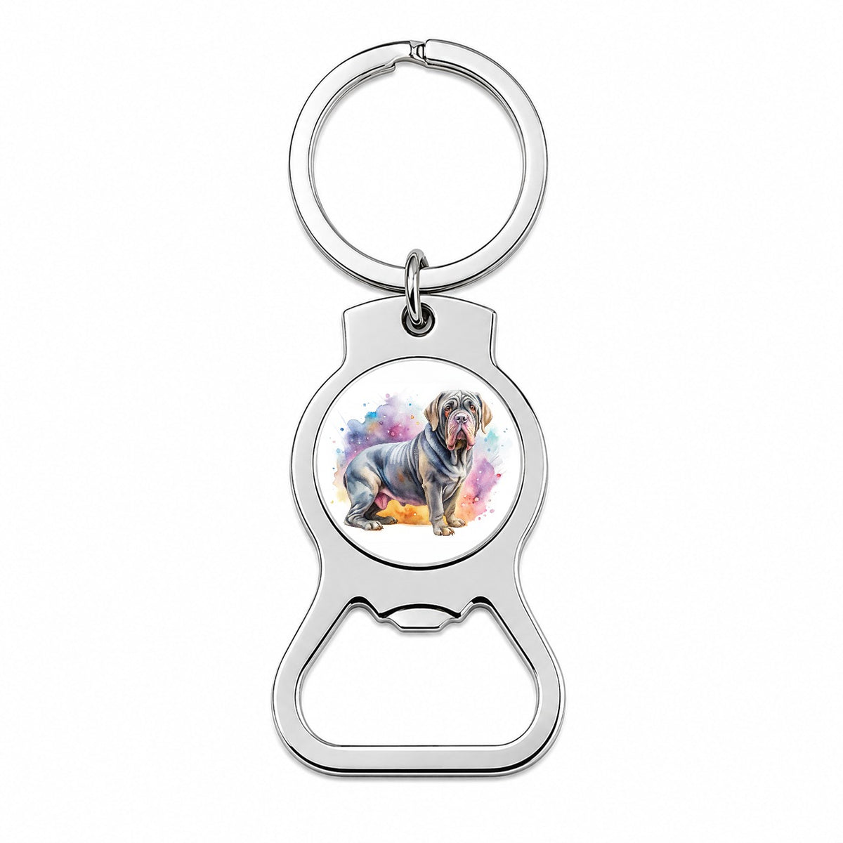 Neapolitan Mastiff Dog Watercolor Style Bottle Opener Keychain