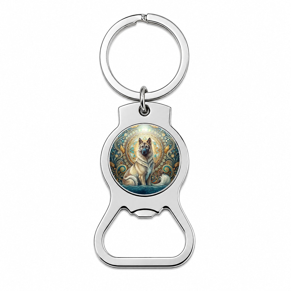Norwegian Elkhound Dog Art Nouveau Bottle Opener Keychain