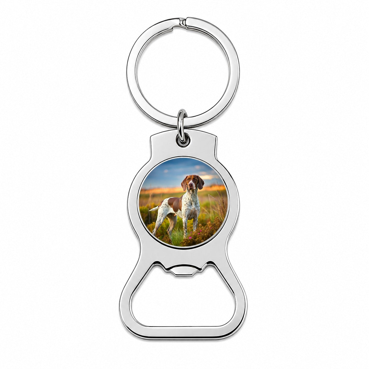 Pointer Dog Photo Bottle Opener Keychain