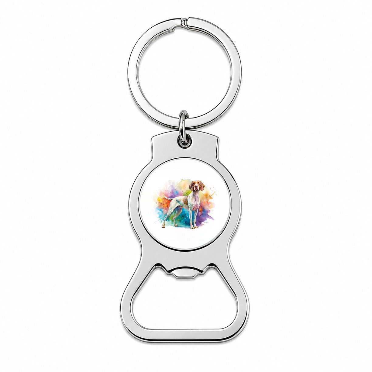 Pointer Dog Watercolor Style Bottle Opener Keychain