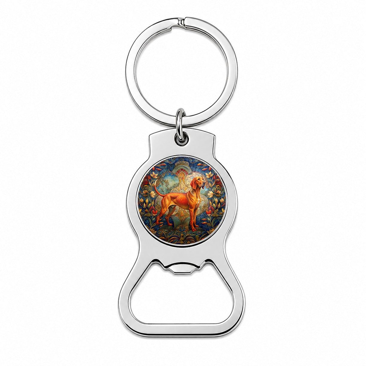Redbone Coonhound Dog Art Nouveau Bottle Opener Keychain