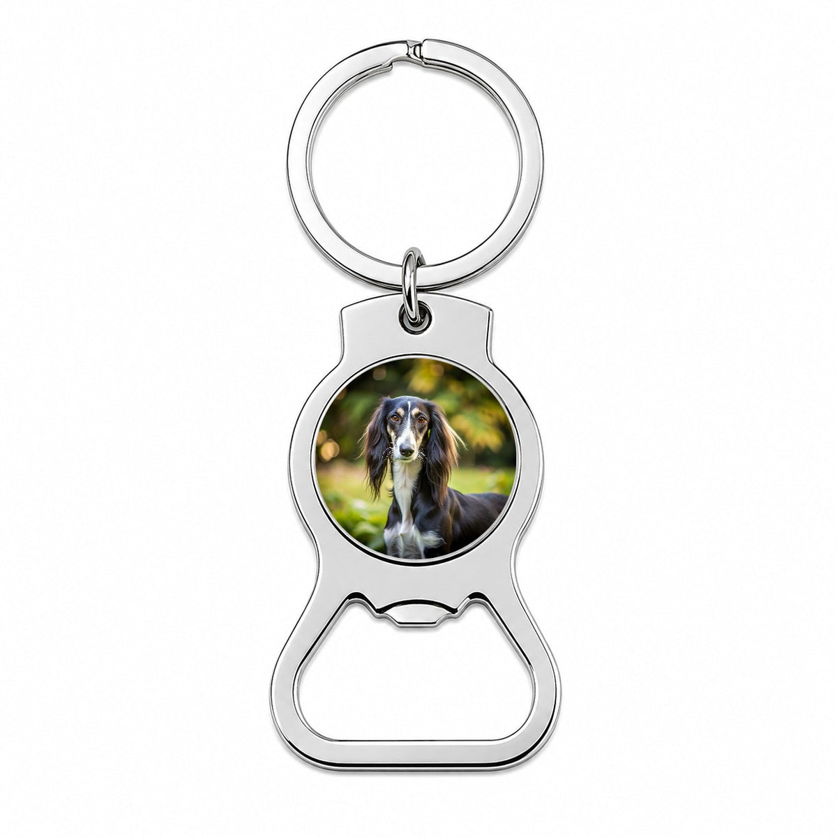 Saluki Dog Photo Bottle Opener Keychain