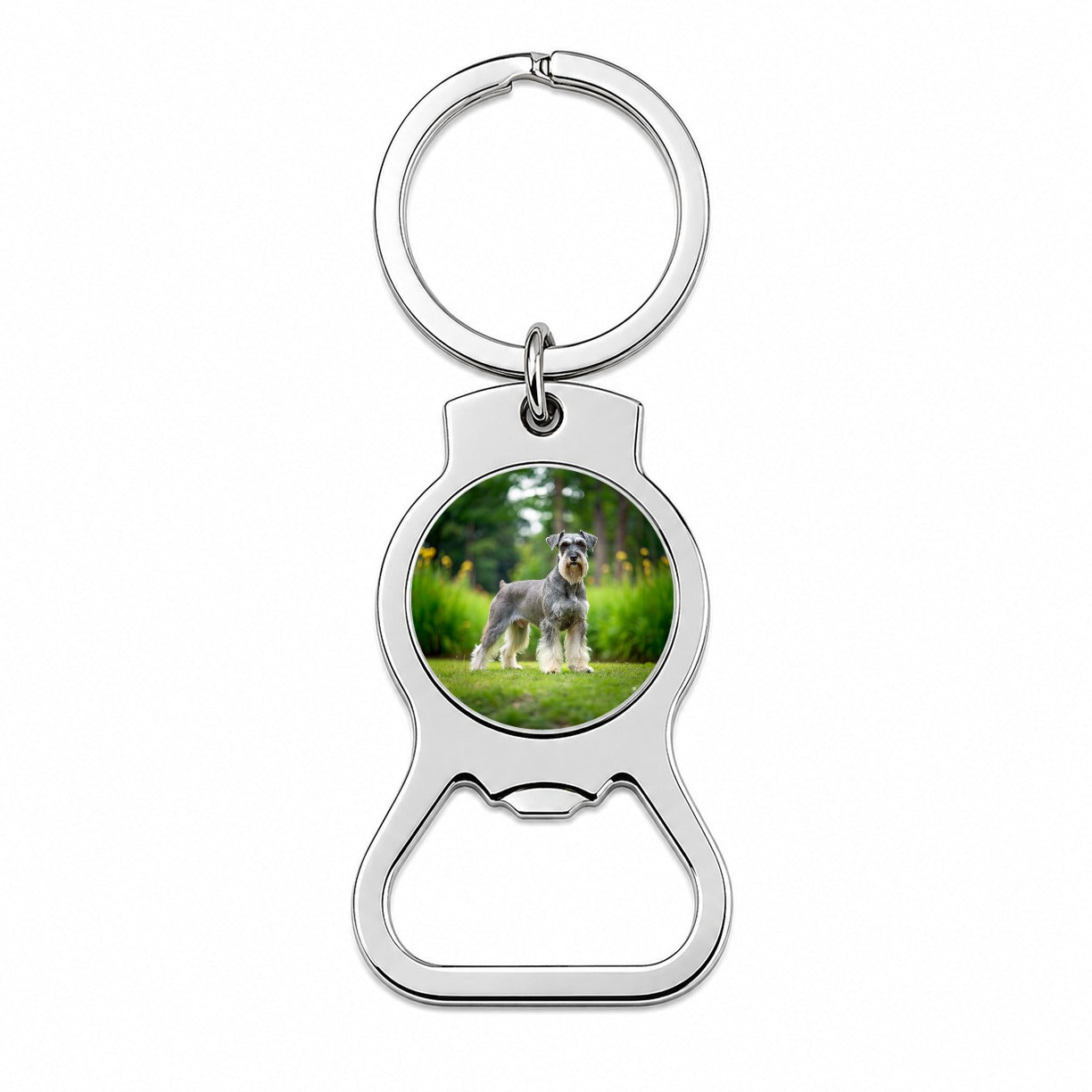 Standard Schnauzer Dog Photo Bottle Opener Keychain