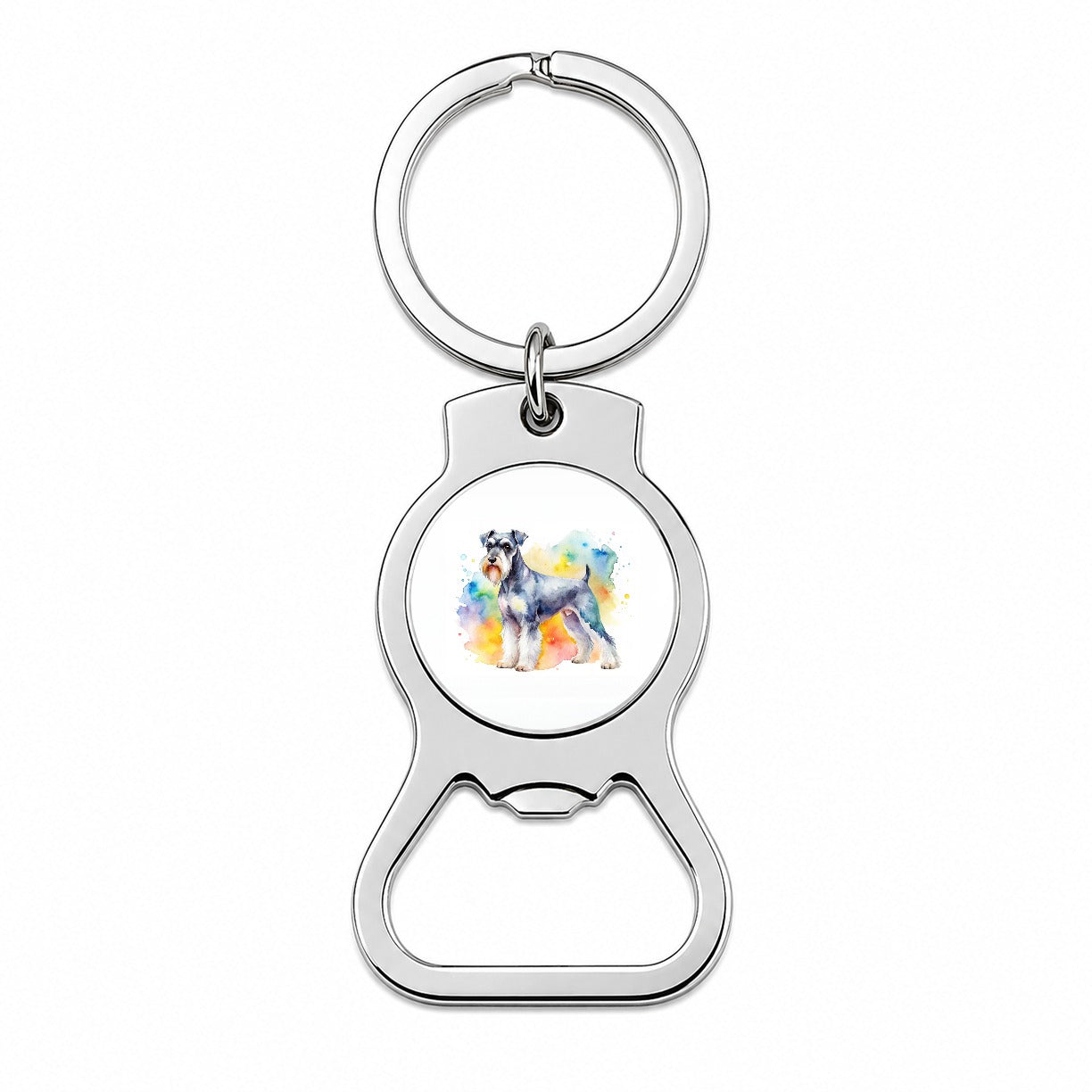 Standard Schnauzer Dog Watercolor Style Bottle Opener Keychain