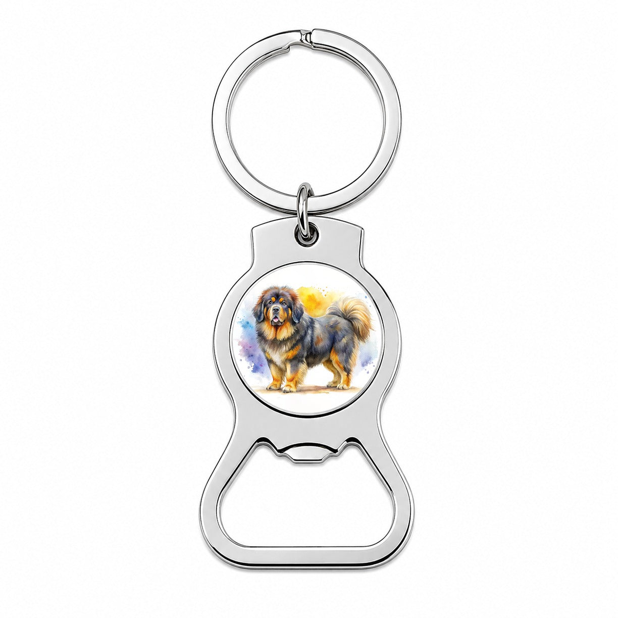 Tibetan Mastiff Dog Watercolor Style Bottle Opener Keychain