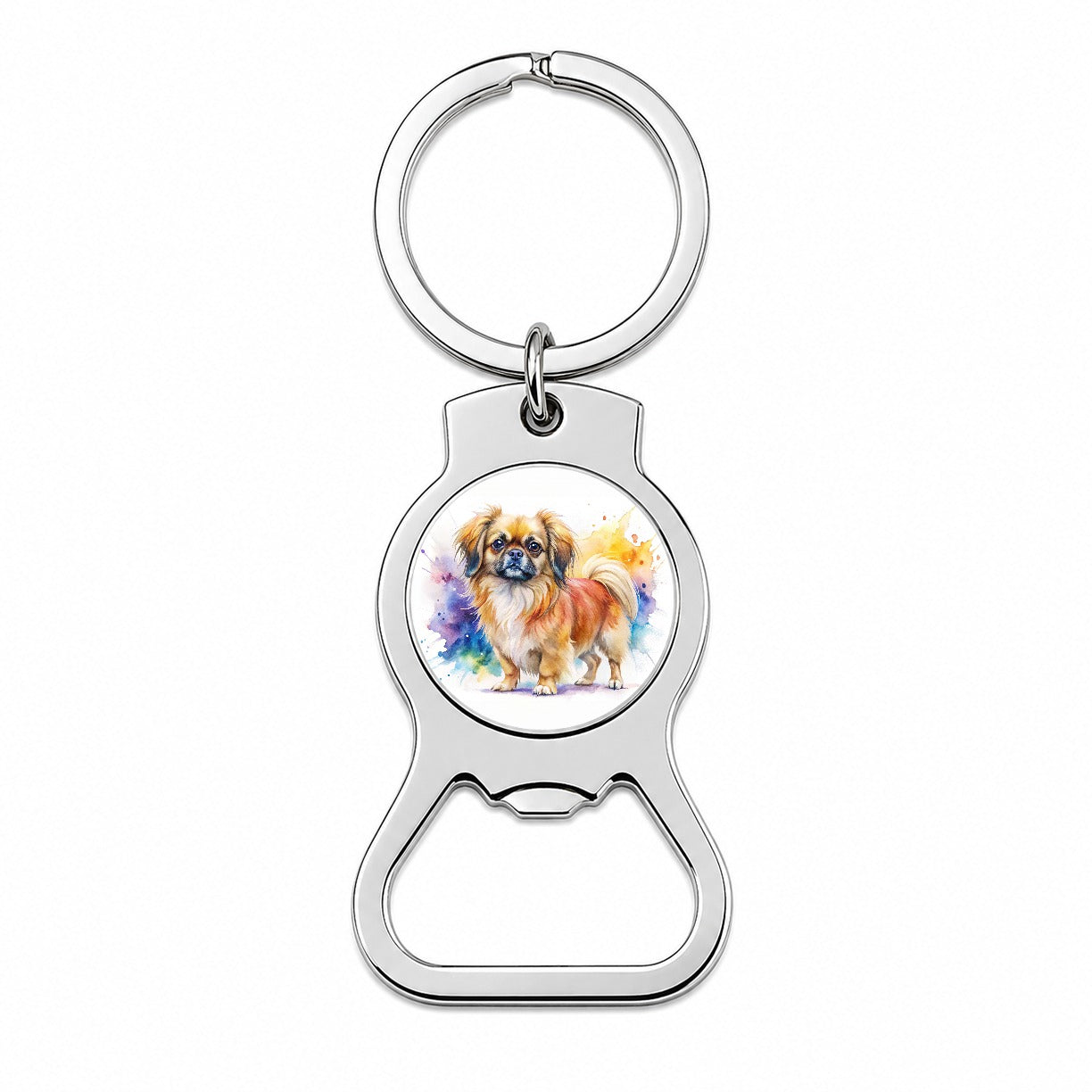 Tibetan Spaniel Dog Watercolor Style Bottle Opener Keychain