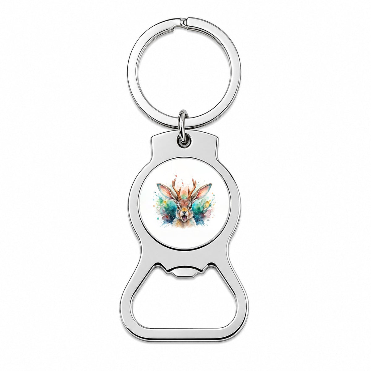 Angry Jackalope Watercolor Bottle Opener Keychain