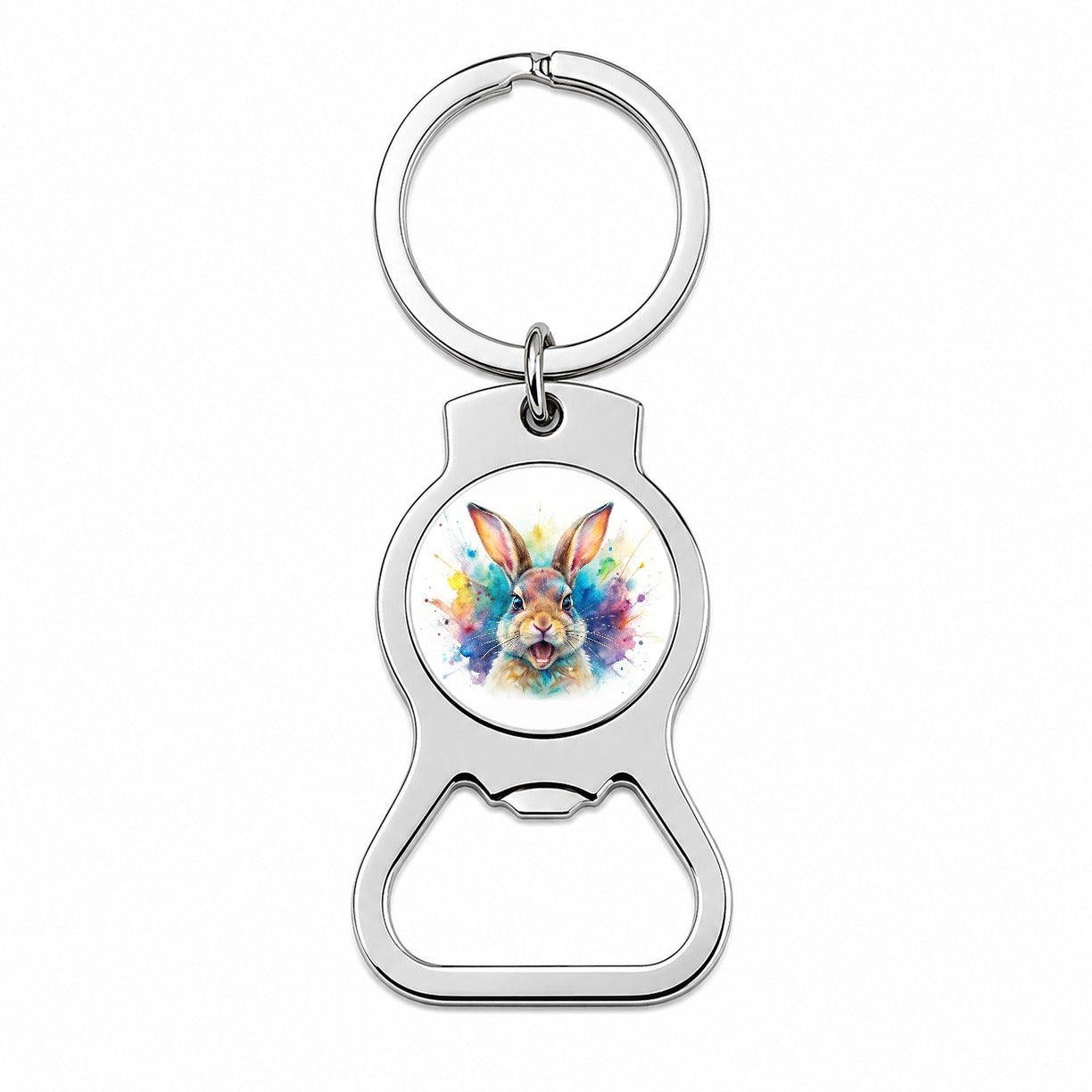 Angry Rabbit Bunny Watercolor Bottle Opener Keychain