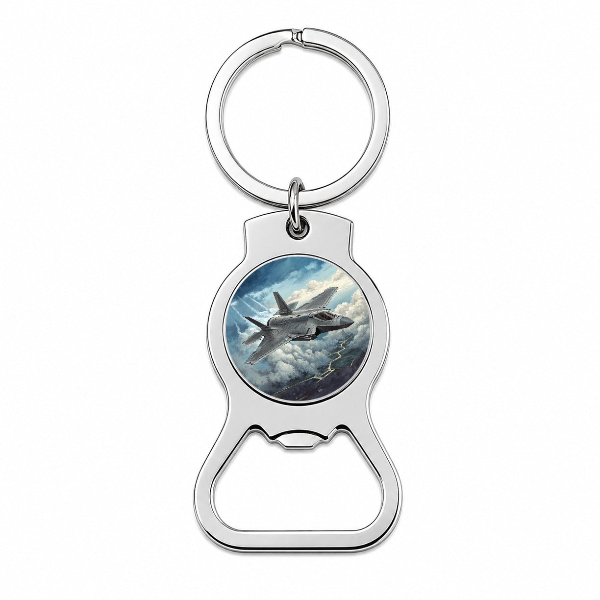 F-35 in Cloudy Sky Air Force Navy Marines Plane Bottle Opener Keychain