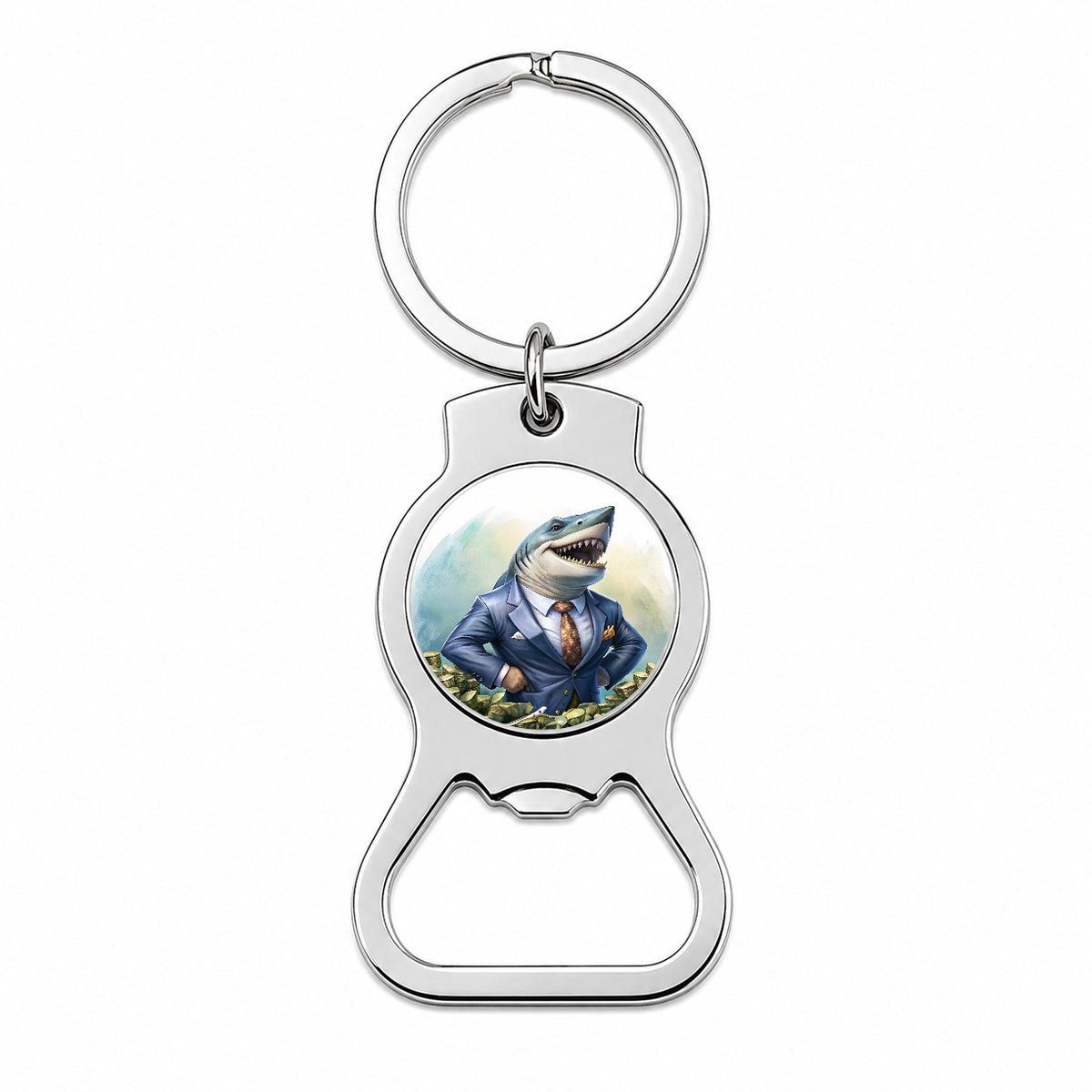 Funny Business Loan Shark Wearing A Suit With Money Bottle Opener Keychain