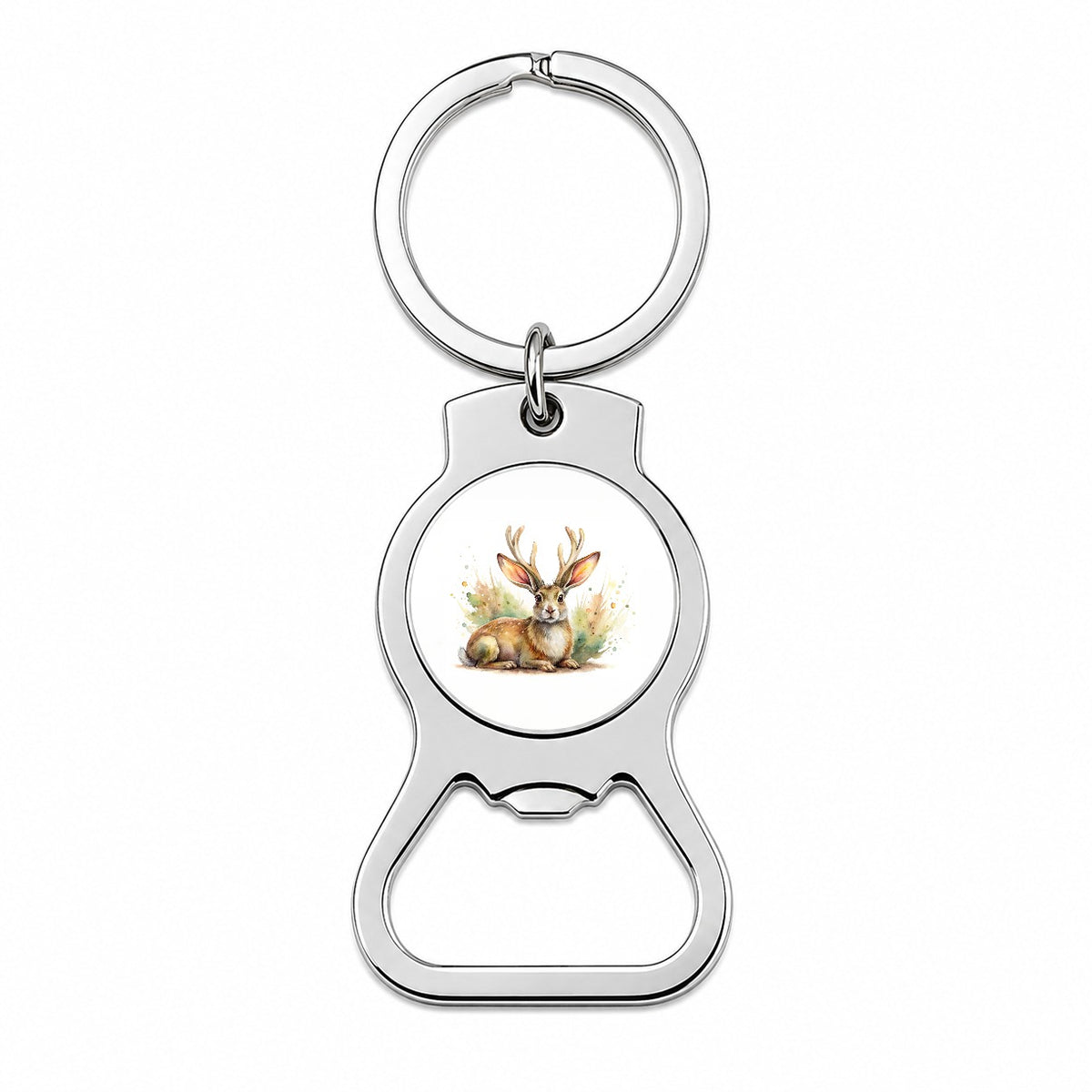 Jackalope Watercolor Bottle Opener Keychain