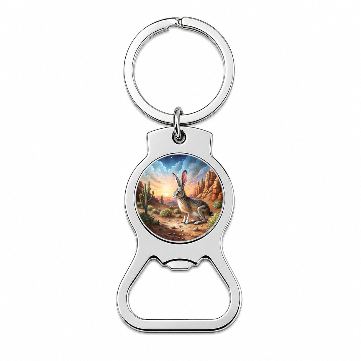 Jackrabbit In Desert Bottle Opener Keychain