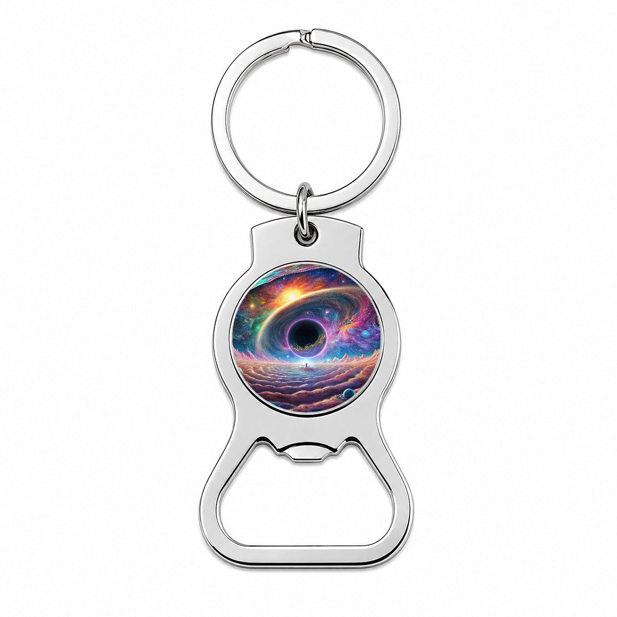 Psychedelic Black Hole Galaxy Space Vibrant Colors Bottle Opener Keychain