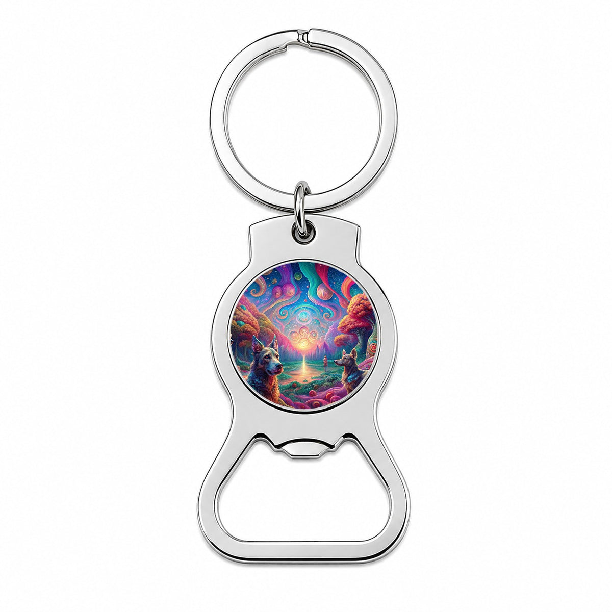 Psychedelic Dogs Vibrant Colors Bottle Opener Keychain