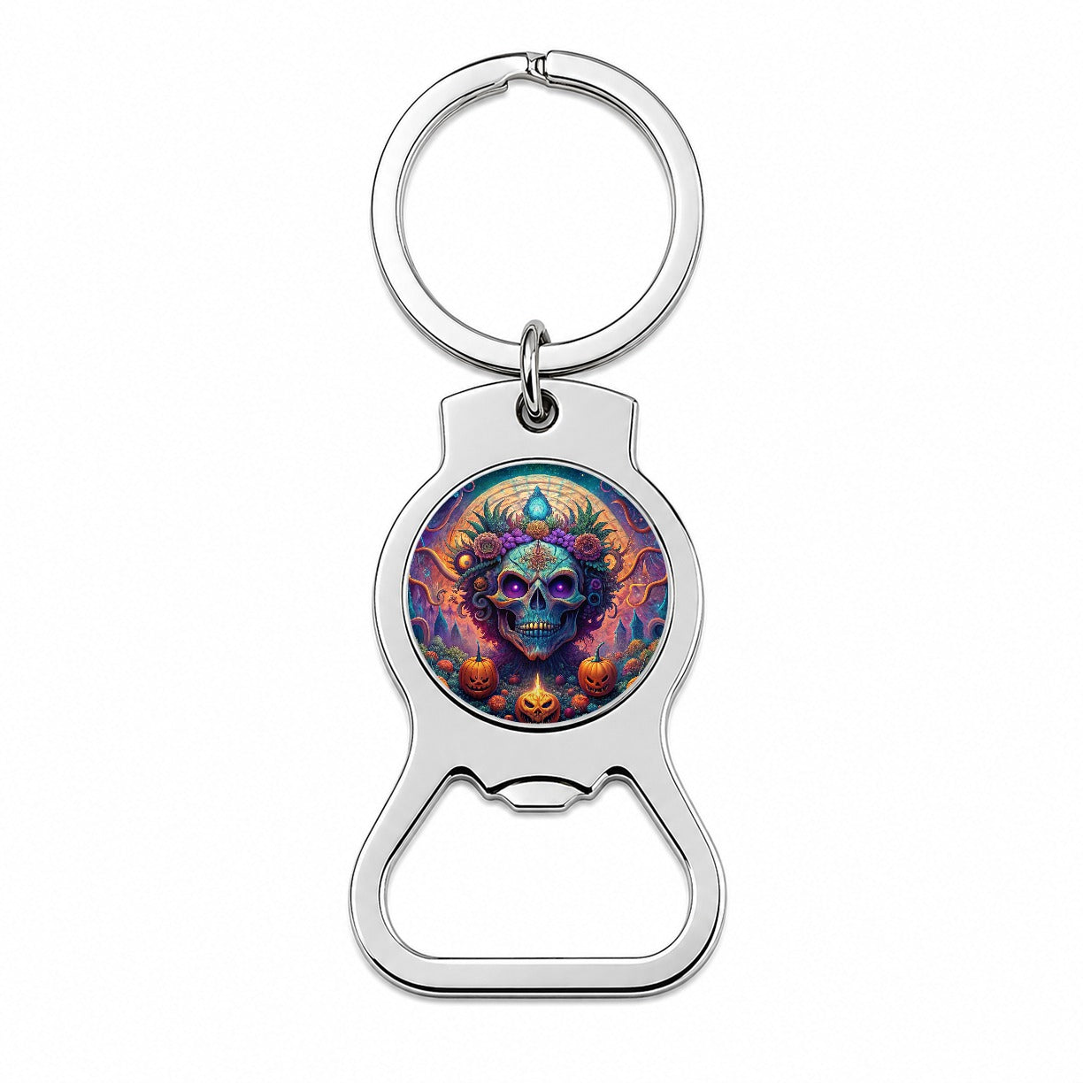 Psychedelic Halloween Skulls Pumpkins Vibrant Colors Bottle Opener Keychain