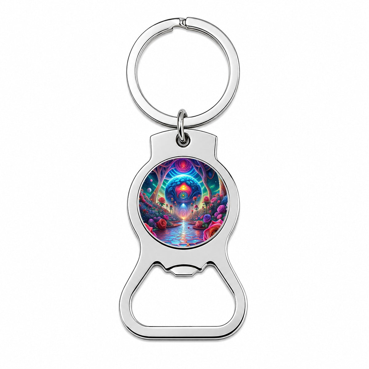 Psychedelic Lots of Colorful Roses Design Bottle Opener Keychain