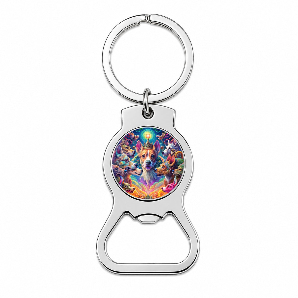 Psychedelic Lots of Dogs Vibrant Colors Bottle Opener Keychain
