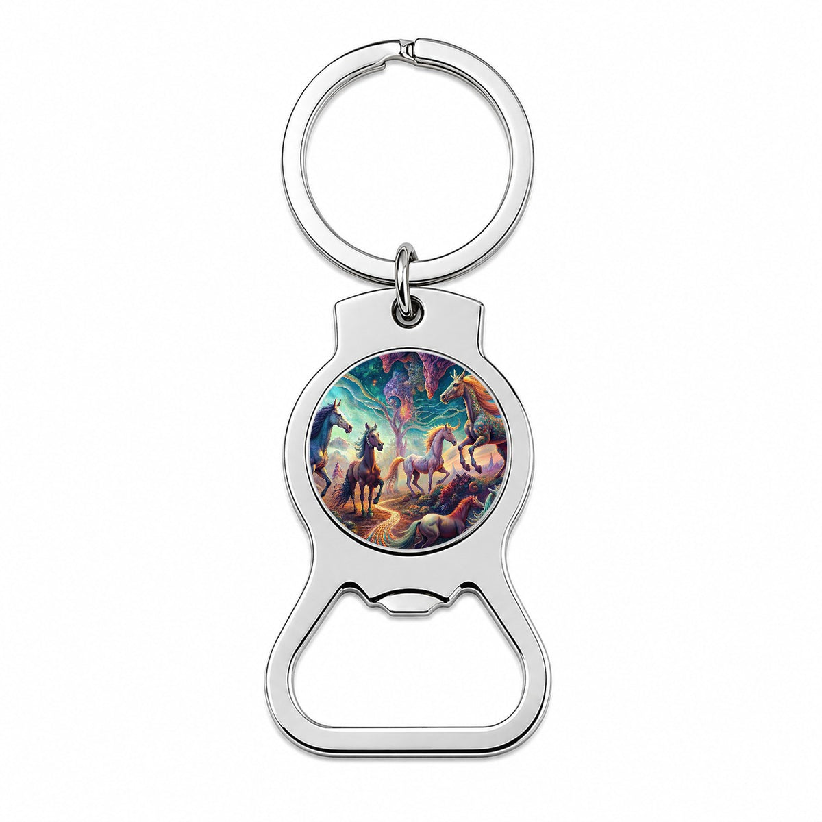 Psychedelic Lots of Horses Vibrant Colors Bottle Opener Keychain