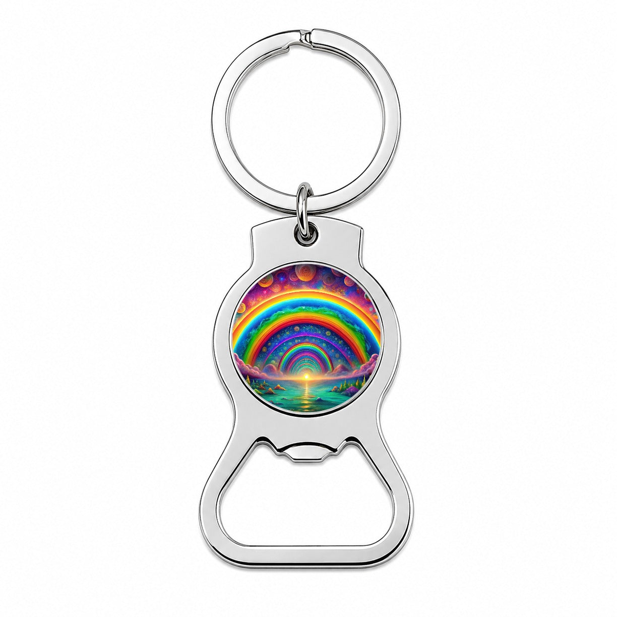 Psychedelic Lots of Rainbows Colors Bottle Opener Keychain