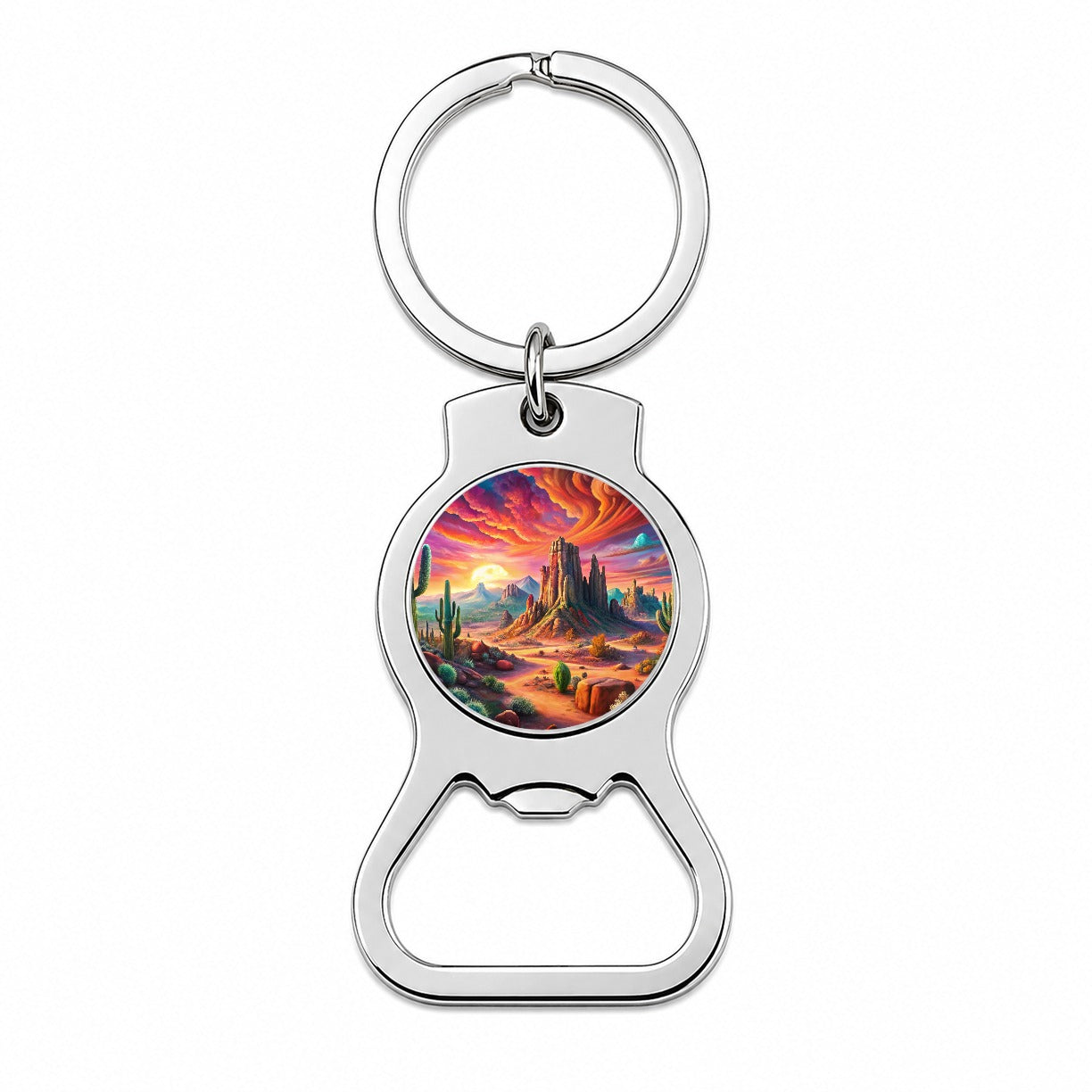 Psychedelic Southwest Desert Scene Bottle Opener Keychain