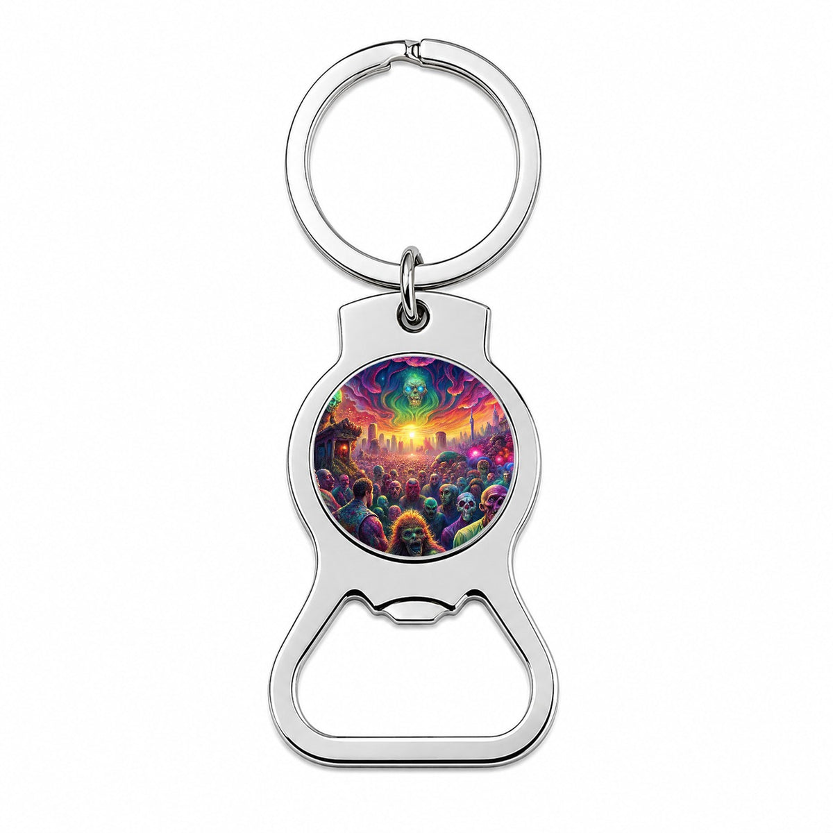 Psychedelic Zombie Outbreak Bottle Opener Keychain