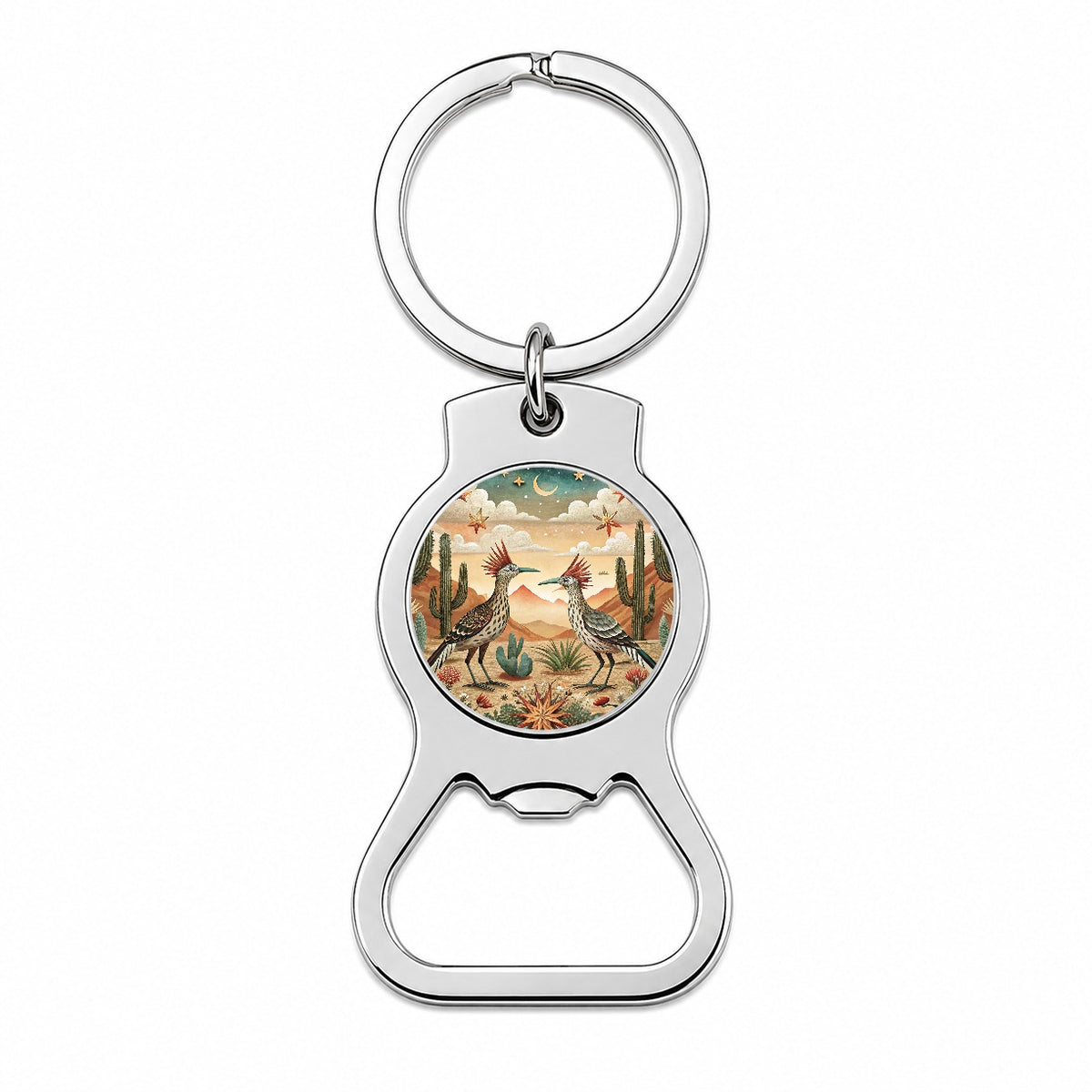 Southwestern Desert Tribal Roadrunners Design Bottle Opener Keychain