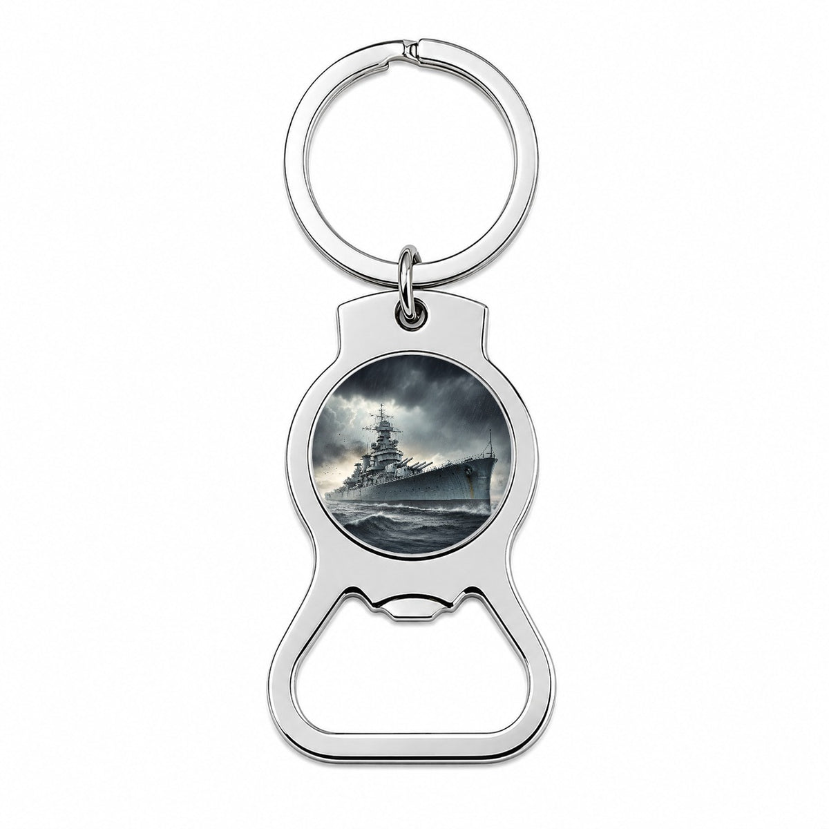 WWII Battleship At Sea Bottle Opener Keychain