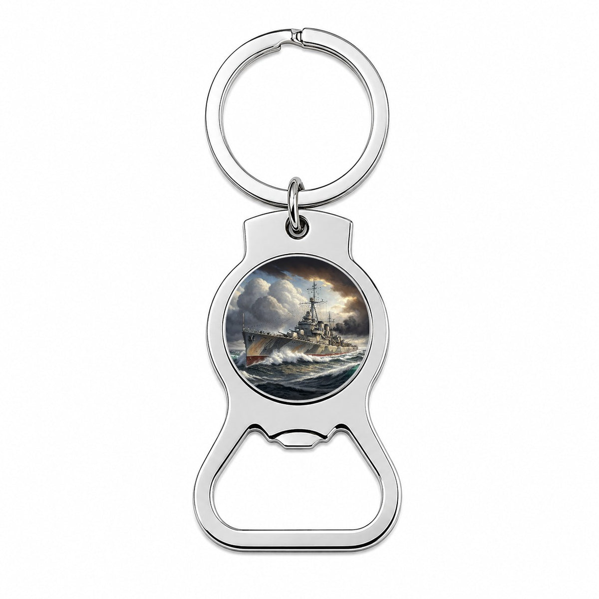 WWII Destroyer at Sea Bottle Opener Keychain