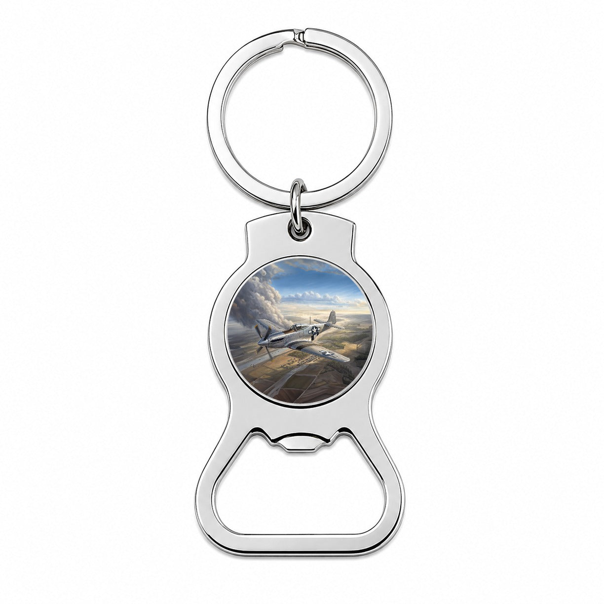 WWII Mustang Fighter Plane In Flight Bottle Opener Keychain