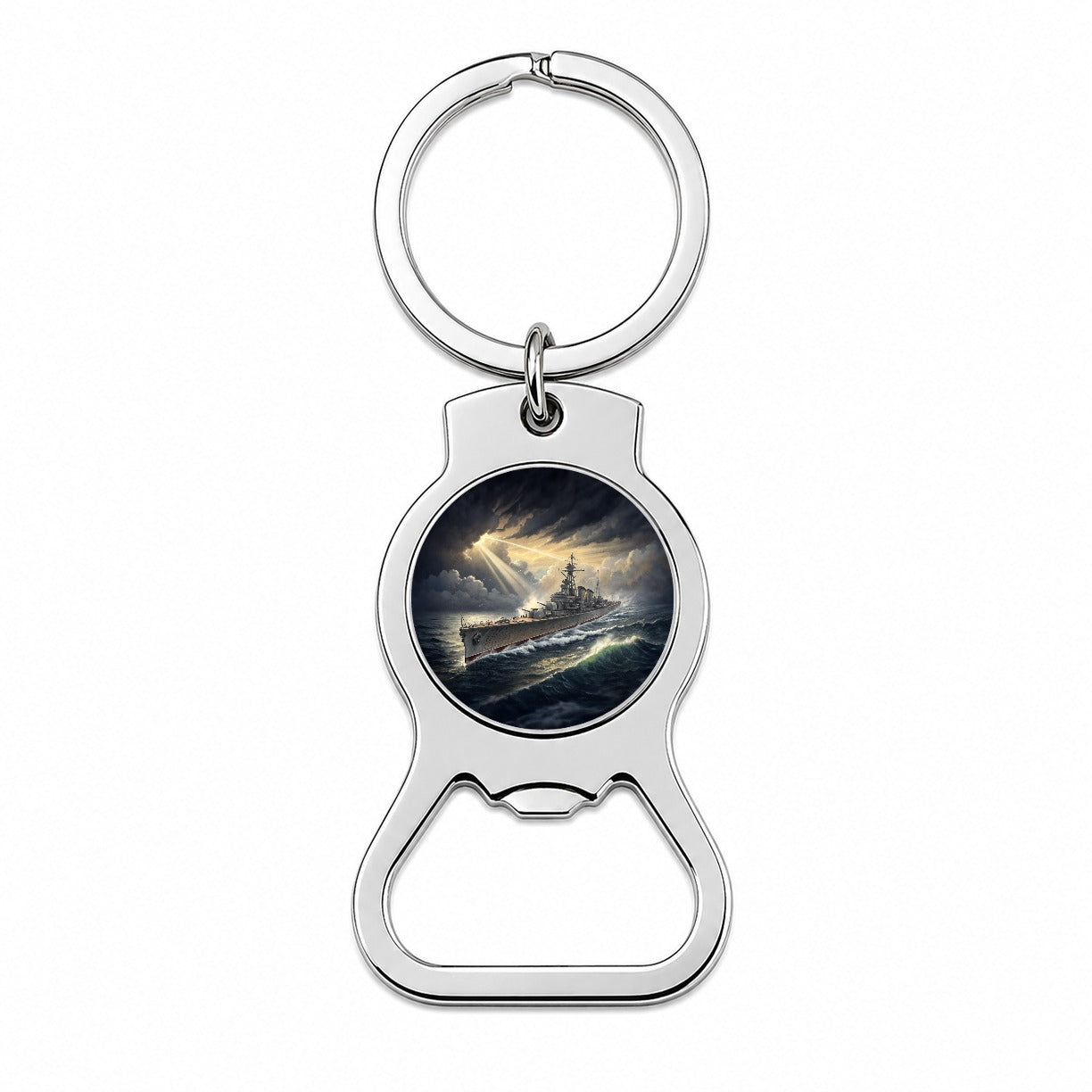 WWII Navy Destroyer After Storm Bottle Opener Keychain