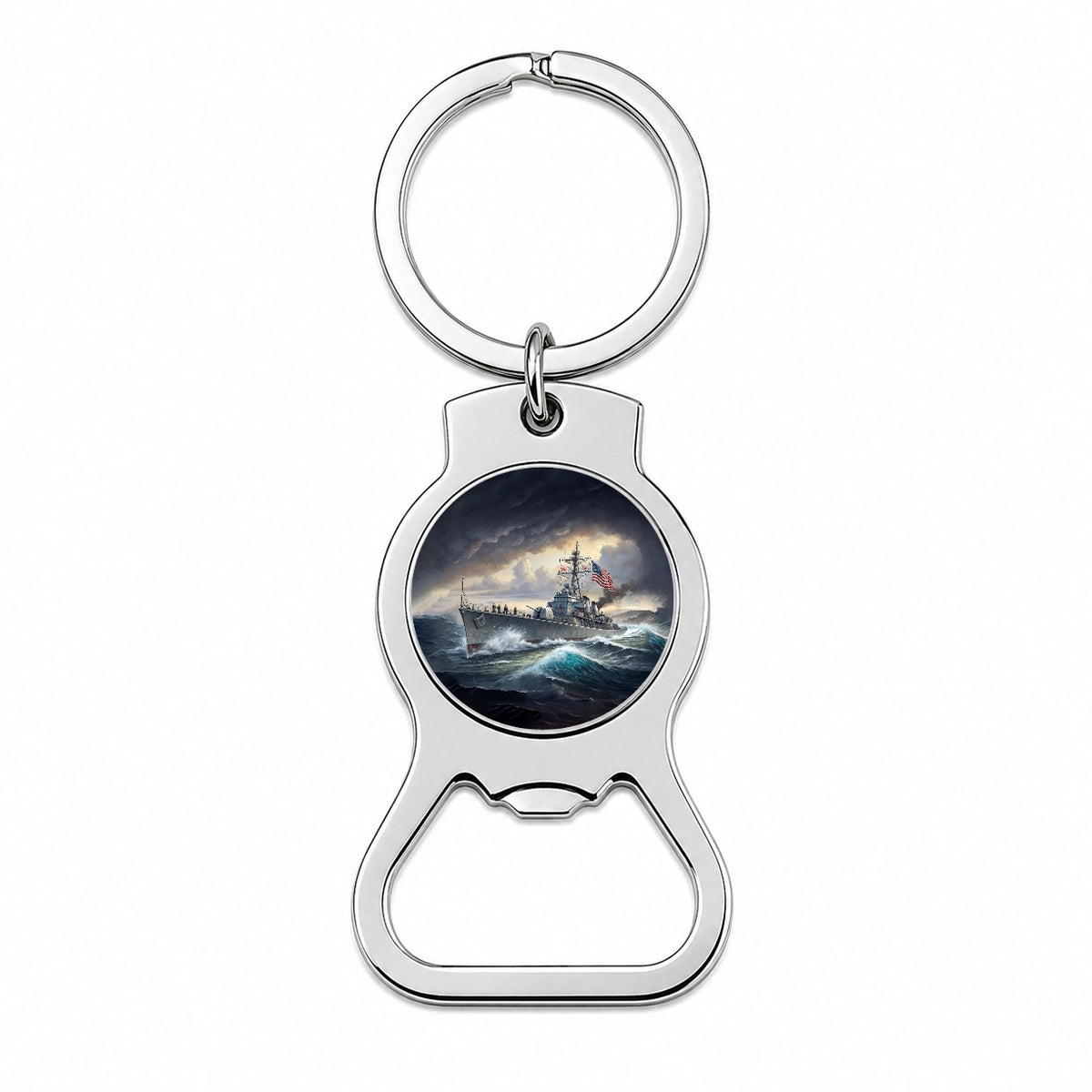 WWII US Navy Destroyer at Sea Bottle Opener Keychain