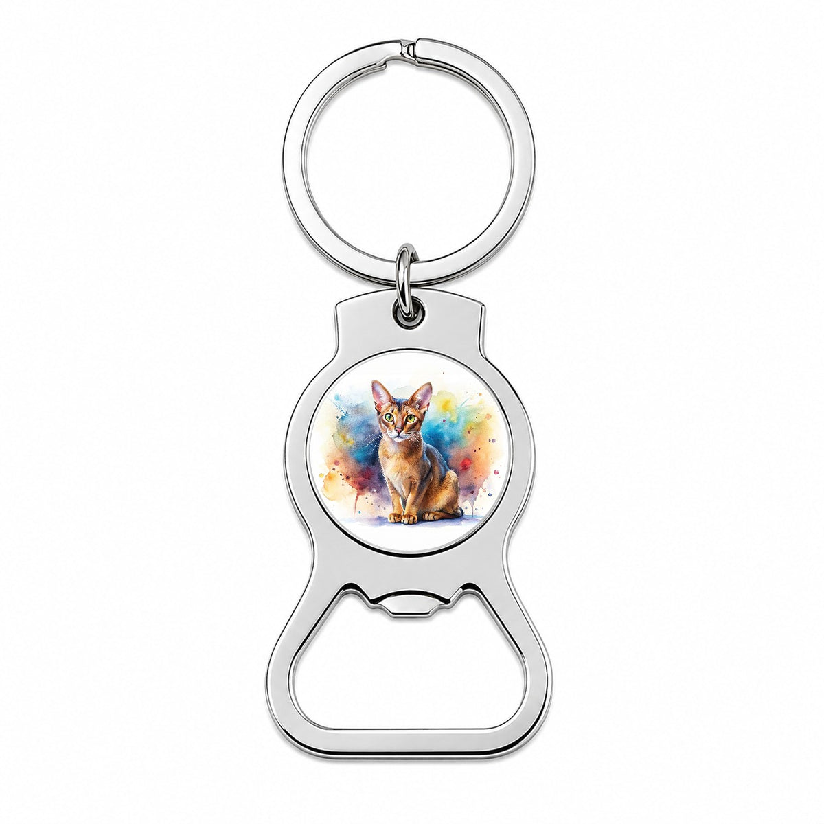 Abyssinian Cat Watercolor Style Bottle Opener Keychain