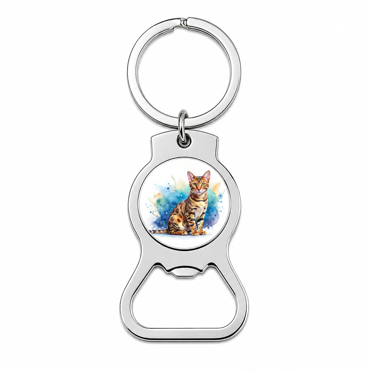Bengal Cat Watercolor Style Bottle Opener Keychain