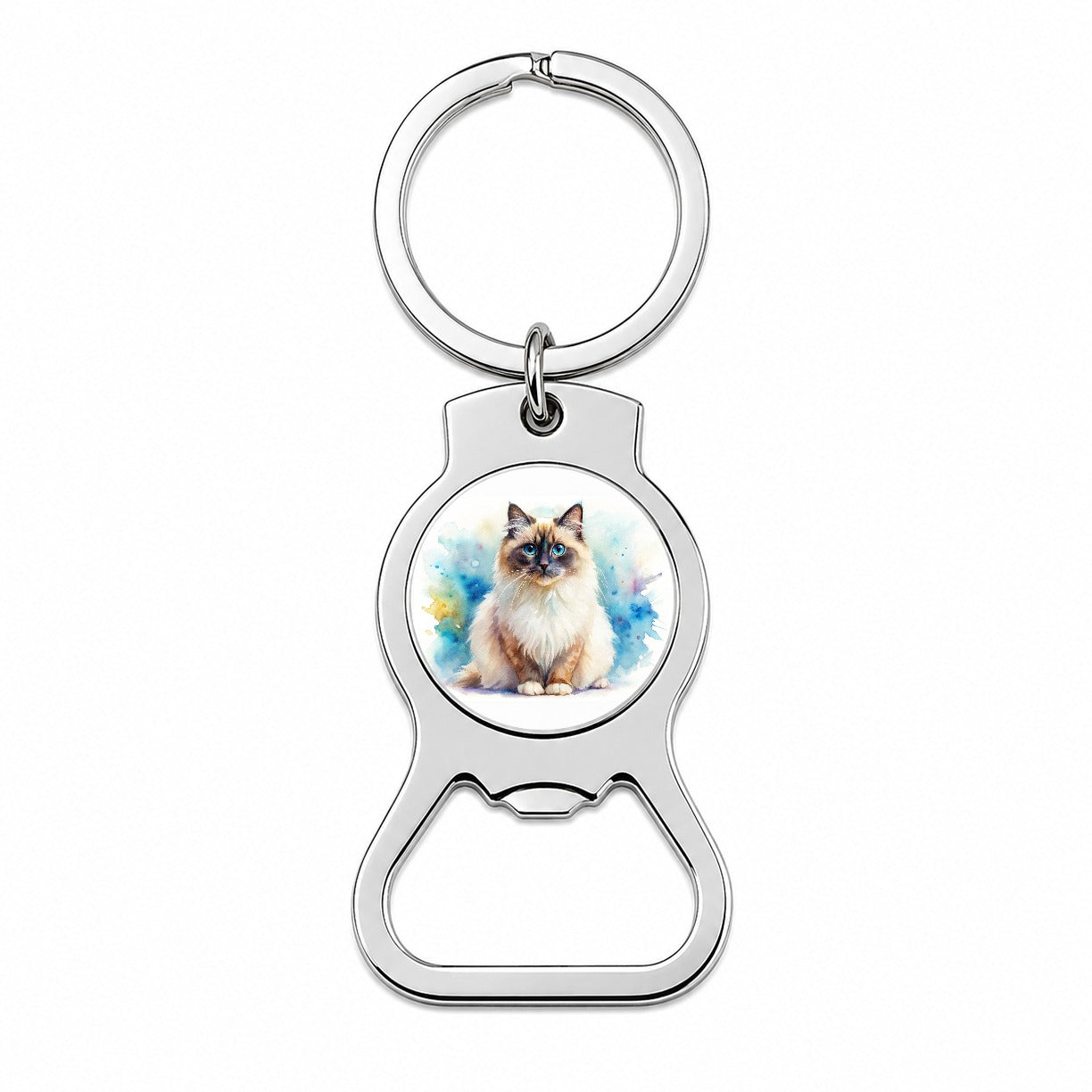 Birman Cat Watercolor Style Bottle Opener Keychain