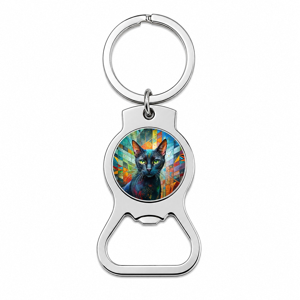 Bombay Black Cat Abstract Art Bottle Opener Keychain