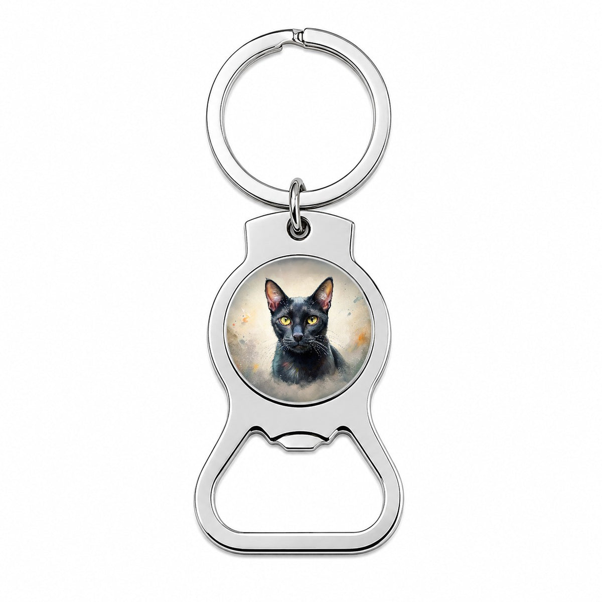 Bombay Black Cat Illustration Bottle Opener Keychain