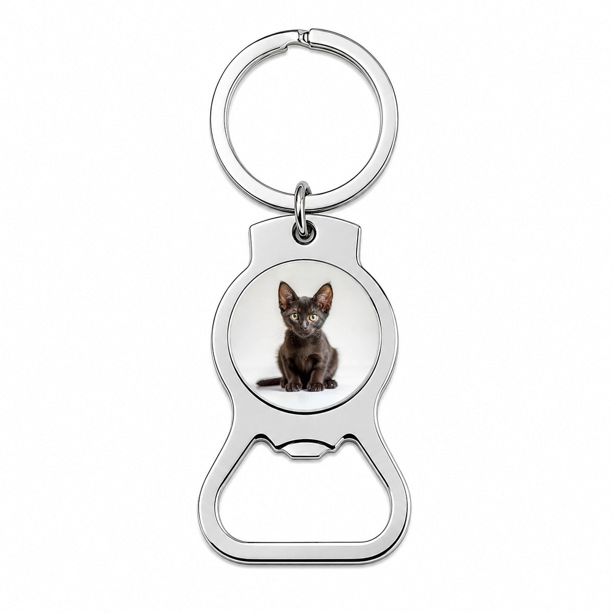 Bombay Black Cat Kitten Photo Bottle Opener Keychain