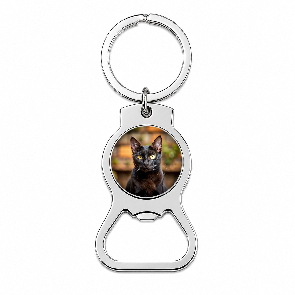 Bombay Black Cat Photo Bottle Opener Keychain