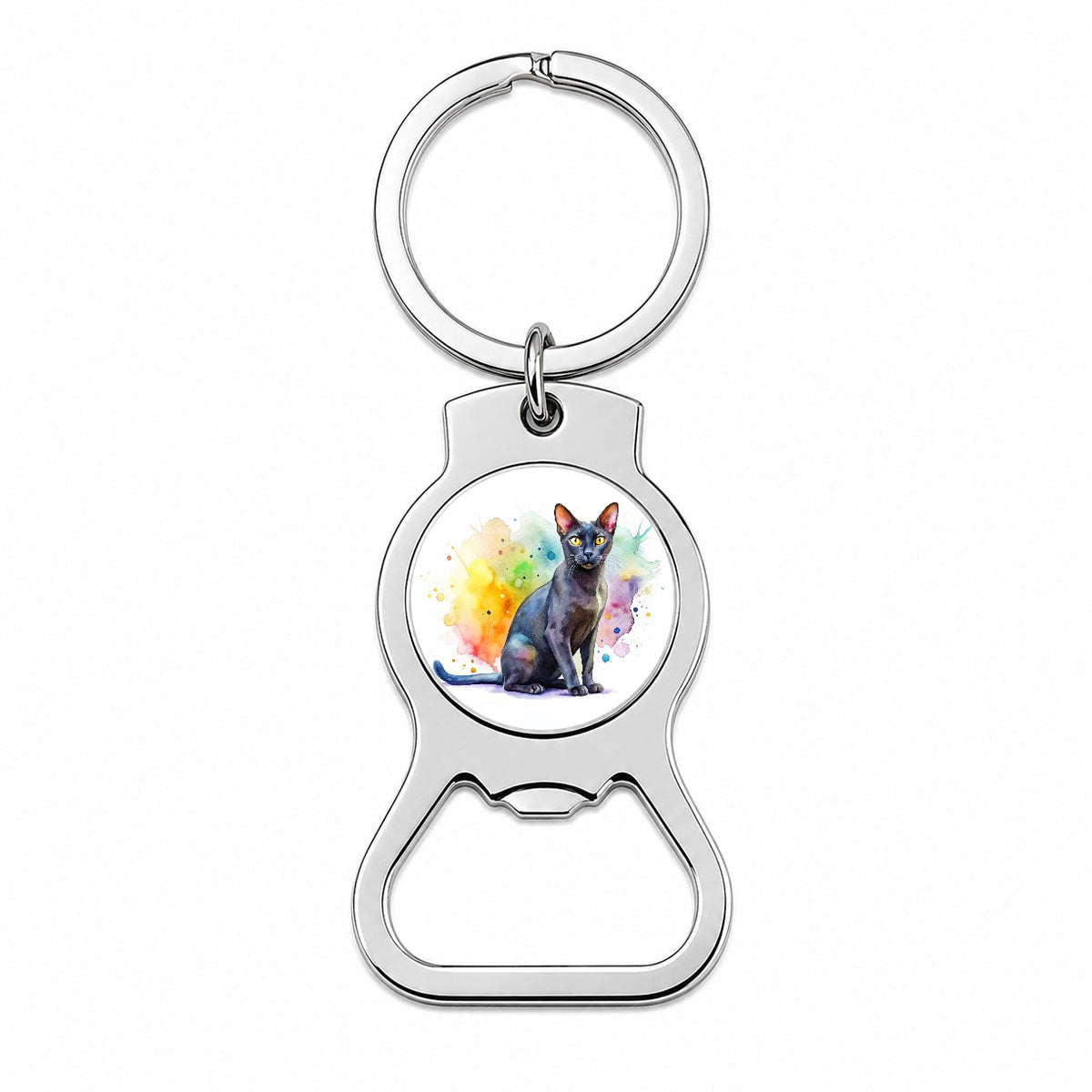 Bombay Black Cat Watercolor Style Bottle Opener Keychain