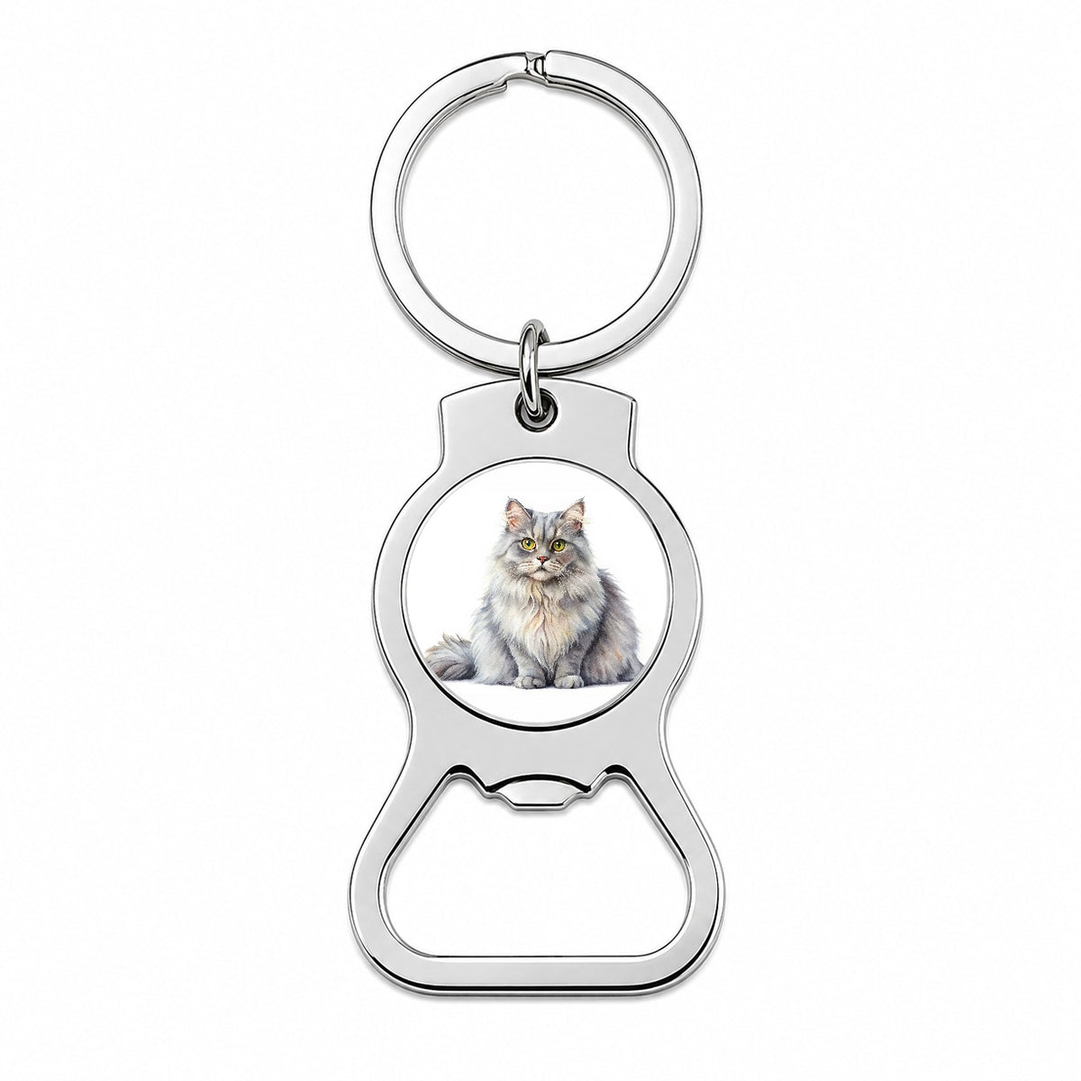 British Longhair Gray Cat Watercolor Style Bottle Opener Keychain