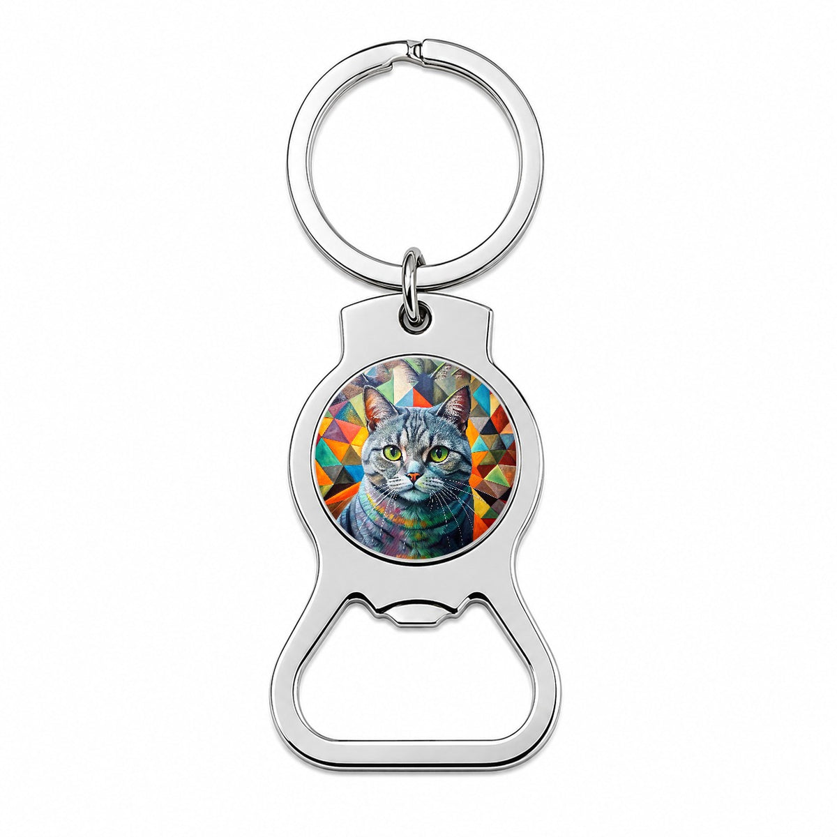 British Shorthair Gray Cat Abstract Art Bottle Opener Keychain