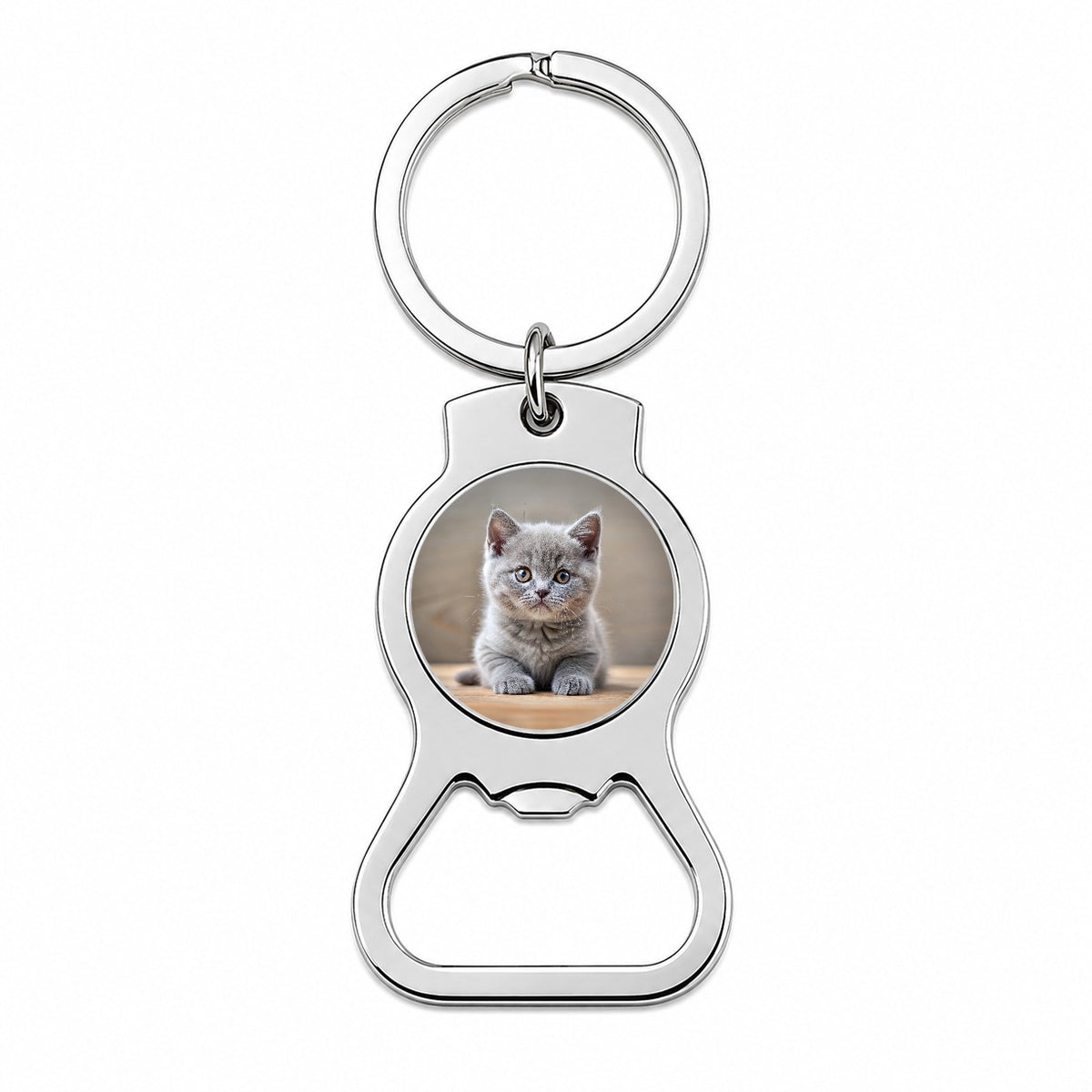 British Shorthair Gray Cat Kitten Photo Bottle Opener Keychain