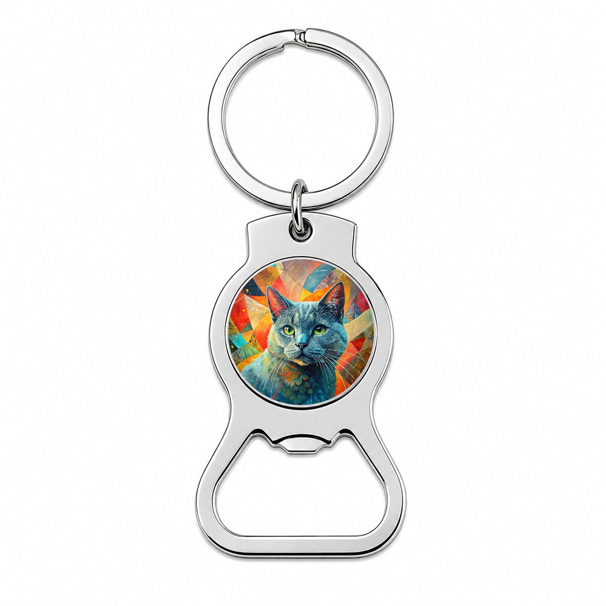 Chartreux Cat Abstract Art Bottle Opener Keychain