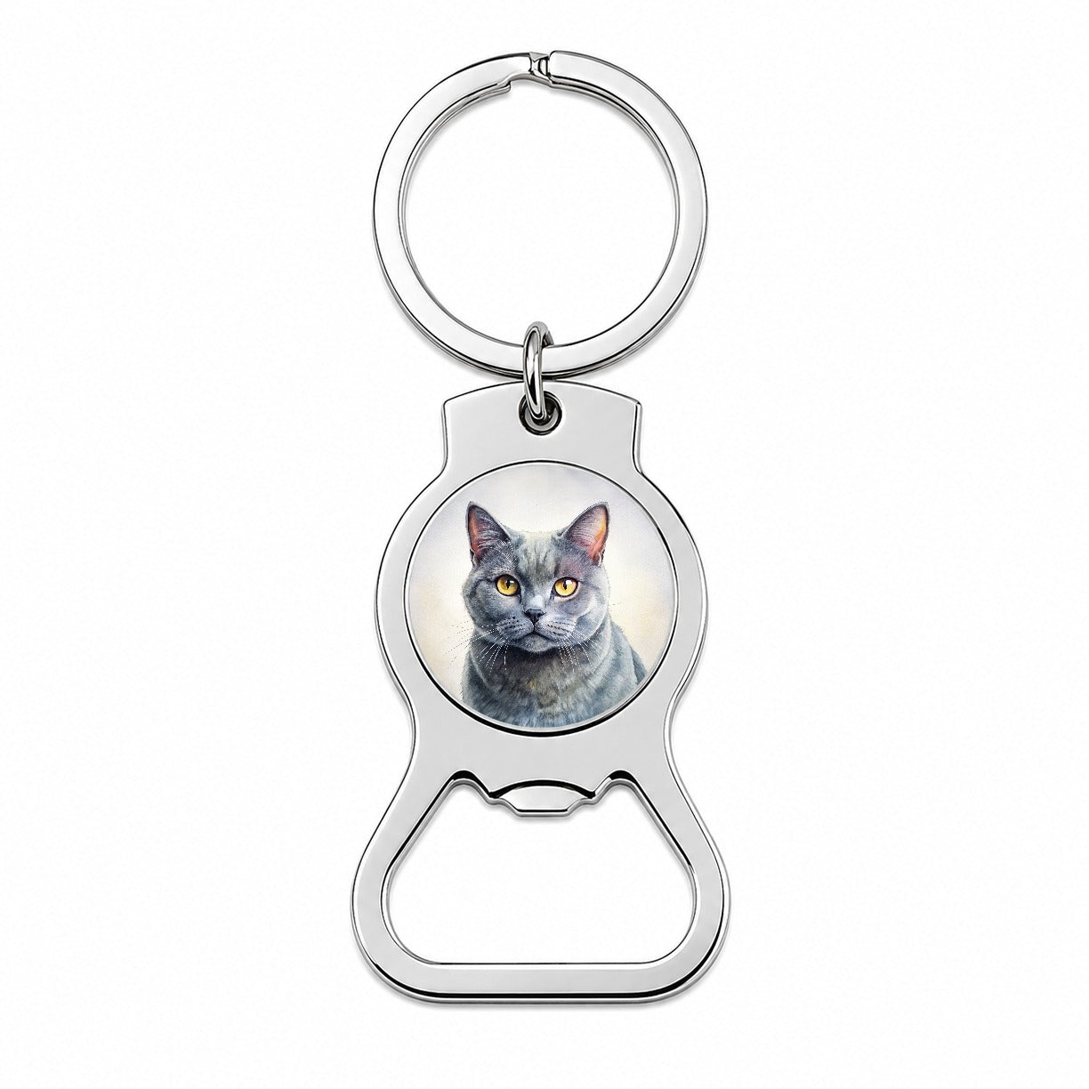 Chartreux Cat Illustration Bottle Opener Keychain