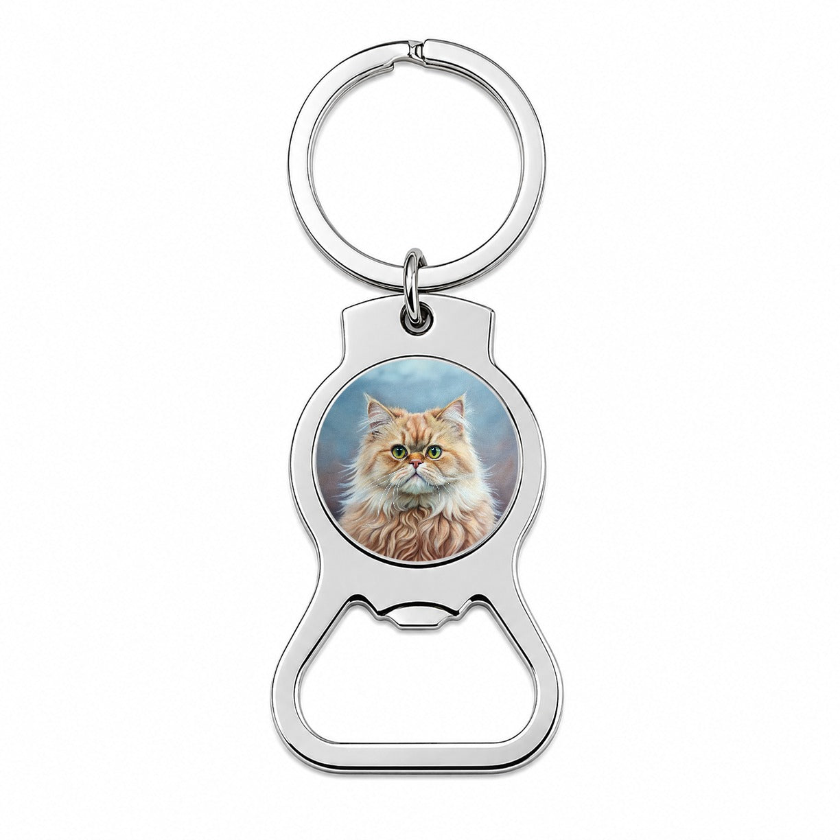 Classic Persian Cat Illustration Bottle Opener Keychain