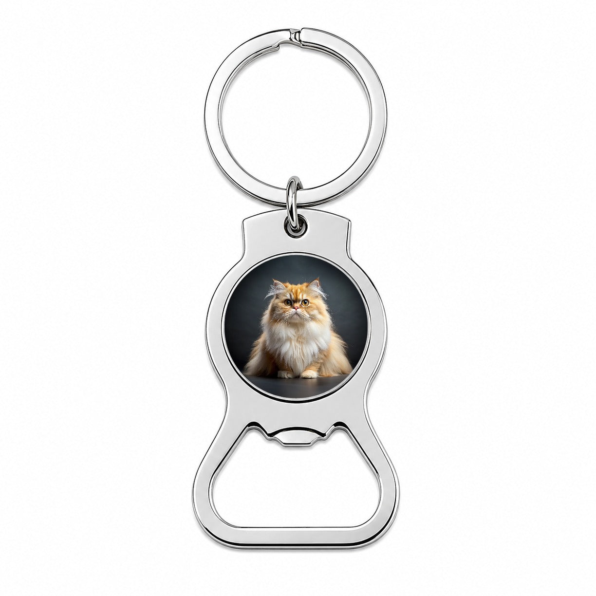Classic Persian Cat Photo Bottle Opener Keychain