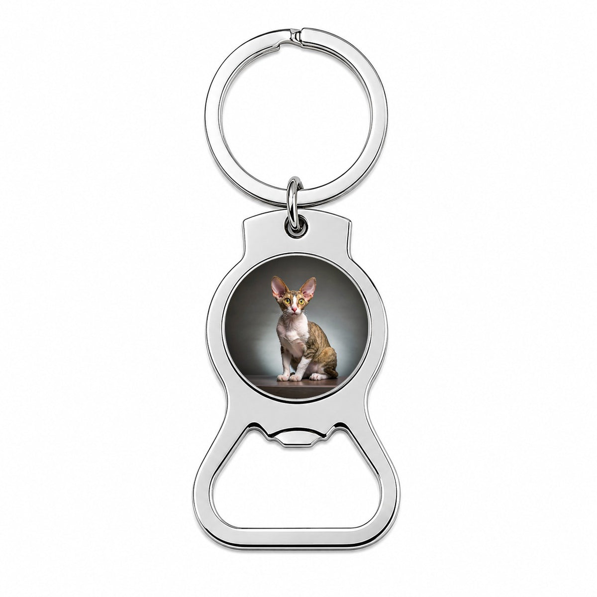 Cornish Rex Cat Photo Bottle Opener Keychain