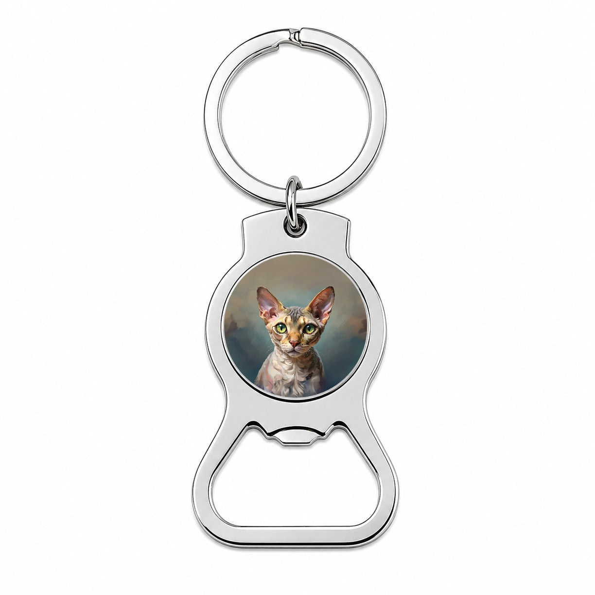 Devon Rex Cat Illustration Bottle Opener Keychain