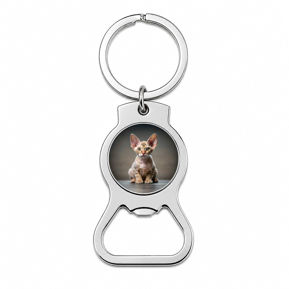 Devon Rex Cat Kitten Photo Bottle Opener Keychain